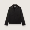 Men's shirt in black wool twill with black satin details