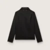 Men's shirt in black wool twill with black satin details