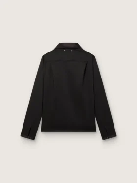 Men’s shirt in black wool twill with black satin details