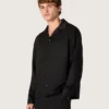 Men's shirt in black wool twill with black satin details