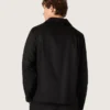 Men's shirt in black wool twill with black satin details