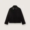 Men's short padded jacket in black cotton with leather collar