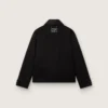 Men's short padded jacket in black cotton with leather collar