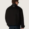 Men's short padded jacket in black cotton with leather collar