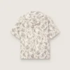 Men's short-sleeved cotton shirt with black and white floral print