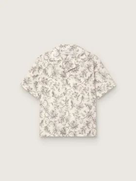 Men's short-sleeved cotton shirt with black and white floral print