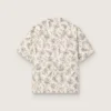 Men's short-sleeved cotton shirt with black and white floral print