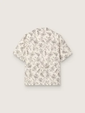 Men’s short-sleeved cotton shirt with black and white floral print