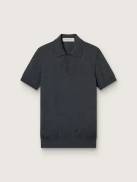 Men’s short-sleeved polo shirt in gray merino wool