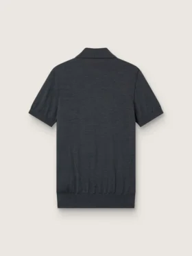 Men’s short-sleeved polo shirt in gray merino wool