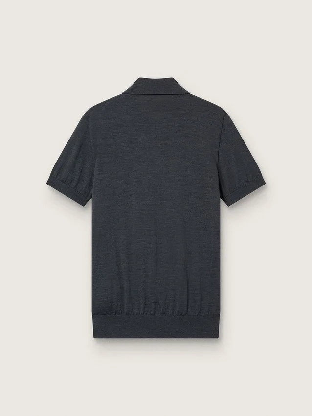 Men’s short-sleeved polo shirt in gray merino wool