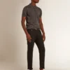 Men’s short-sleeved polo shirt in gray merino wool