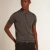 Men’s short-sleeved polo shirt in gray merino wool