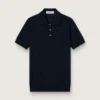 Men’s short-sleeved polo shirt in navy-blue merino wool