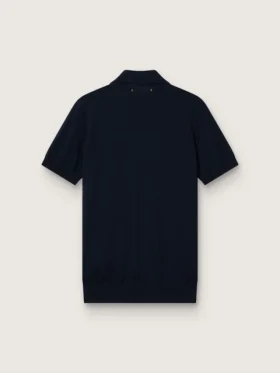 Men’s short-sleeved polo shirt in navy-blue merino wool