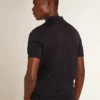 Men’s short-sleeved polo shirt in navy-blue merino wool