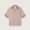 Men's short-sleeved shirt in gray cool wool with thin stripes