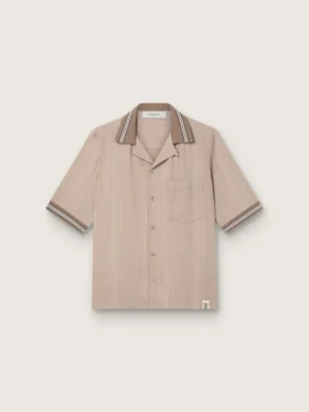 Men's short-sleeved shirt in gray cool wool with thin stripes