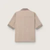 Men's short-sleeved shirt in gray cool wool with thin stripes