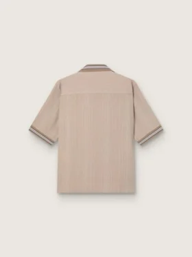 Men’s short-sleeved shirt in gray cool wool with thin stripes
