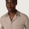 Men's short-sleeved shirt in gray cool wool with thin stripes