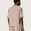 Men's short-sleeved shirt in gray cool wool with thin stripes