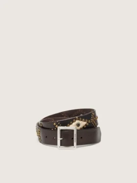 Men’s Sierra belt in mahogany washed leather with decorative studs