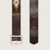 Men’s Sierra belt in mahogany washed leather with decorative studs