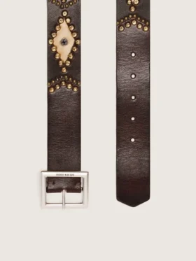 Men’s Sierra belt in mahogany washed leather with decorative studs