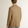 Men's single-breasted blazer in a sand-colored chevron linen blend.