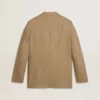 Men's single-breasted blazer in a sand-colored chevron linen blend.