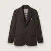 Men's single-breasted blazer in dark brown wool with thin stripe pattern