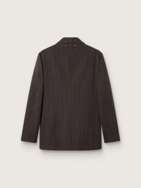 Men’s single-breasted blazer in dark brown wool with thin stripe pattern