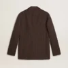 Men's single-breasted blazer in dark brown wool with thin stripe pattern