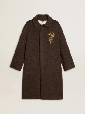 Men's single-breasted Journey coat in wrinkle wool blend with floral pin