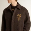 Men's single-breasted Journey coat in wrinkle wool blend with floral pin