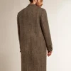 Men's single-breasted wool coat with beige and gray herringbone weave