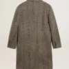 Men's single-breasted wool coat with beige and gray herringbone weave