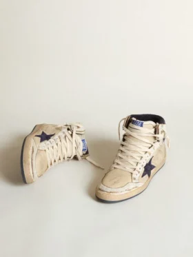 Men’s Sky-Star in cream-colored nylon and leather with blue suede star