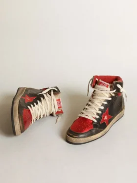 Men’s Sky-Star in glossy black leather with red star