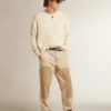 Men’s Sky-Star in white nappa leather with a chocolate suede star