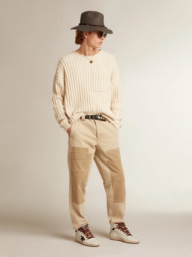 Men’s Sky-Star in white nappa leather with a chocolate suede star