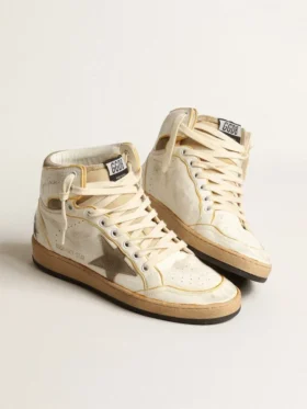 Men’s Sky-Star in white nappa leather with dove-gray suede star