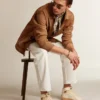 Men’s Sky-Star in white nappa leather with dove-gray suede star