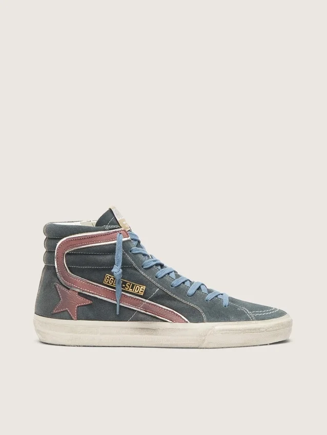 Men's Slide in gray suede with brown nubuck star and flash