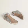 Men's Slide in light blue canvas with silver metallic leather flash