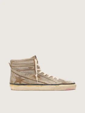Men's Slide LAB sneakers in tobacco-colored suede with crystals and tobacco-colored suede star