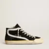 Men's Slide Penstar in black suede with black star and white flash