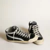 Men's Slide Penstar in black suede with black star and white flash