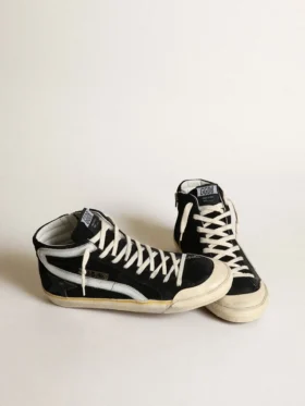 Men’s Slide Penstar in black suede with black star and white flash
